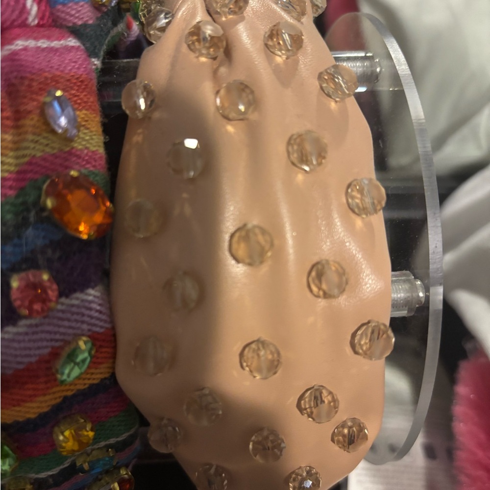 Beige Studded Headband with Crystal Accents